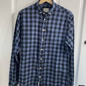 Frank & Oak Gingham Medium-Check Cotton Shirt in Bering Sea